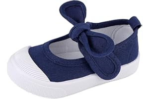 LACOFIA Chaussures Mary Jane Classiques Bowknot en Toile pour Fille Chaussures d'école pour Enfants
