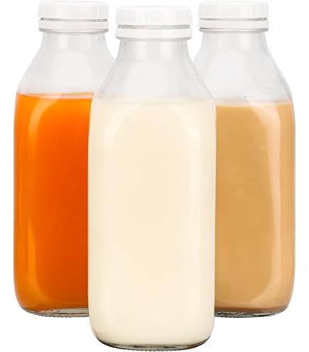 3 Stück Leere Glas-Milchflaschen Mit Silikonspenderkappe – 900 Ml, Auslaufsicher, Mit Messskala, Spülmaschinenfest