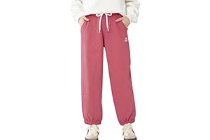 SEAUR Pantalon de Jogging Doublé Polaire Fille en Velours Côtelé Pantalon Thermique avec Taille Élastique Automne Hiver Enfant 120-170=(110-164)