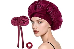 Loomify Gorro de Seda para Dormir, Gorro Saten Pelo Rizado, Bonnet de Satén Ajustable de Dos Capas, Gorros de Noche para Mujer y Niña (Rojo)