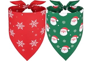 Vivifying 2PCS Christmas Dog Bandana, Xmas Adjustable Triangle Dog Bandanas with Santa Claus(L,Green&Red)