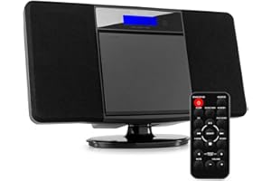 Audizio Nimes Home Sistema estéreo HiFi con Bluetooth, Reproductor de CD, MP3 USB, sintonizador de Radio FM, Incluye Mando a Distancia, X-Bass, Conexion de Auriculares - Negro