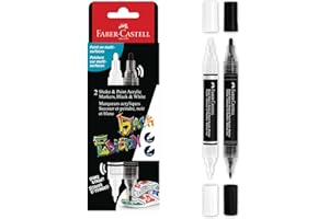 Faber-Castell 285503 Black Edition Shake & Paint Marqueurs Acryliques, Ensemble de 2 marqueurs acryliques noir et blanc, Double Pointe 3mm & 1mm, Imperméables, Marqueurs Acryliques Multi-Surfaces