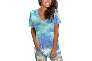MOLERANI Femmes T-Shirts À Manches Courtes Col en V T-Shirts D'été Lâches Hauts Tuniques De Base avec Poche