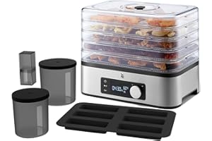 WMF KITCHENminis Déshydrateur, 400 W, Inox, 5 Plateaux sans BPA, Programmable Fruits séchés légumes champignons déshydratés barres de céréales, Cromargan 0415250011