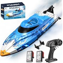 Bateau télécommandé rapide RC – Ensemble double bateau radiocommandé 2,4 GHz étanche avec LED, double hélice, retournement automatique, 2 vitesses, 4 batteries, pour enfants et adultes, piscine et lac