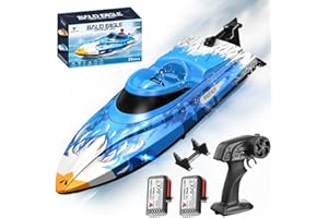 CIRMINE Bateau télécommandé RC 25 km/h étanche 2.4 GHz avec refroidissement par eau, LED, retournement automatique, alarme batterie et portée, 2 batteries incluses, pour enfants et adultes, piscine et lac