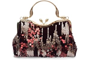 CORIOS Borsetta da Sera con Paillettes da Donna Velluto Clutch Pochette Piccolo con Catena Strass Borsa Scintillante Elegante Borsa a Spalla Borsa Sposa Retro Borsa a Tracolla Rosso Vino