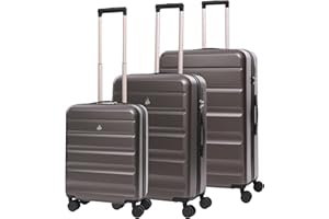 Aerolite Lightweight ABS Hard Shell 4 Wheel Spinner 3 Piece Travel Luggage Suitcase Set, Cabin + Medium + Large (Charcoal)