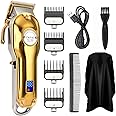 KEMEI Golden Cordless Hair Clipper Professional Hair Clippers Hair Trimmer for Men for Stylists and Barbers Full Metal Housing Hair Clipper USB Charge (Golden)