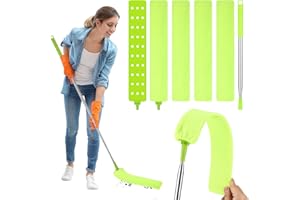 Bixury Nettoyeur de PoussièRe RéTractable Gap Plumeau Télescopique Plumeau Microfibre Telescopique avec 4 Chiffons De Nettoyage Remplaçables pour Nettoyer Le Lit Le Canapé Cuisine Les Coins (Vert)