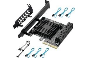 YUNKOZAND Tarjeta PCIE 4X SATA de 6 Puertos, con 6 Cables SATA y Soporte de Perfil bajo, Controlador PCIE a SATA 3.0 de 6 Gbps, Tarjeta de expansión PCIE a SATA, Controlador SATA, Tarjeta SATA PCIE