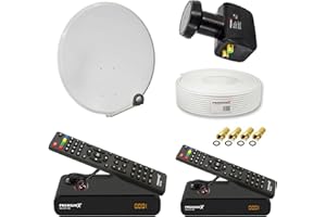PremiumX Satelliten-Komplettanlage für 2 Teilnehmer 60cm Satellitenschüssel Twin LNB 25m Antennenkabel 2X TV Sat-Receiver FullHD