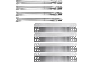 GFTIME Pièces pour Barbecue au gaz (Pack 4 Brûleurs + 4 Plaque de Chaleur en Acier Inoxydable) de Rechange pour Sunbeam Nexgrill Grill Master 720-0697, Barbecook