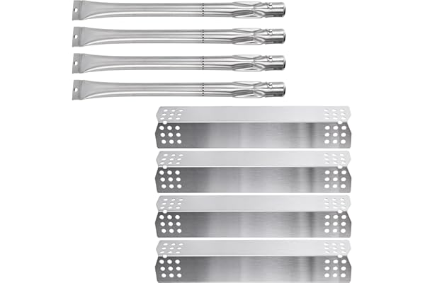 GFTIME Pièces pour Barbecue au gaz (Pack 4 Brûleurs + 4 Plaque de Chaleur en Acier Inoxydable) de Rechange pour Sunbeam Nexgrill Grill Master 720-0697, Barbecook