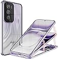 ANFAIRLACE Case Compatible with Oppo Reno 12 Pro 5G, Magnetic Adsorption 360 Protection Front Back Clear Tempered Glass Aluminum Frame Cover, Purple