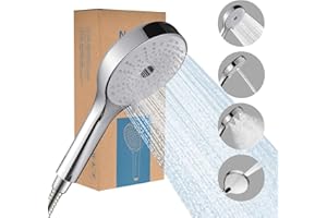 Nafall Duża słuchawka prysznicowa – uniwersalna okrągła głowica prysznicowa do masażu, oszczędność wody, z 4 rodzajami strumienia, rozmiar uniwersalny G1/2 (średnica 130 mm)