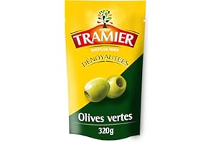Tramier Olives Vertes Dénoyautées (1 x 320 g), olives de table provenant d'Espagne, olives dénoyautées idéales pour recettes cuites ou crues