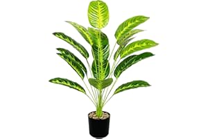 Zelihrdu Realista Planta Artificial con Maceta Plantas Artificiales Decorativas 18 Hojas Altas Palma Árbol Artificial Decoración para Interior Exterior Casa Salón Oficina (80cm Ave del Paraíso)