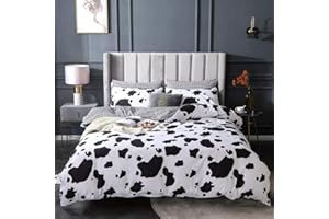 Homewish Juego de ropa de cama infantil con dibujo de vaca y funda nórdica en blanco y negro para cama de 2 piezas, reversible, 135 x 200 cm