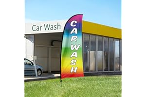 QSUM Autolavaggio Bandiera Swooper Kit | Banner Car Wash - Altezza 8 Piedi - Compresi Aste per Bandiere