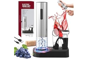 TAVADA Cavatappi Elettrico per Vino,Ricaricabile Apribottiglie Elettrico 6 in 1 con Tagliacapsule,Versatore,Tappo Vino Sottovuoto,Base di Stoccaggio,Set Regalo Apribottiglie per Gli Amanti del Vino