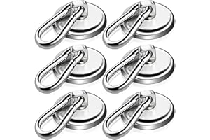 SWIHORAB Magnethaken Extra Stark de 6 ganchos magnéticos, imanes de neodimio extra fuertes con ganchos, ganchos magnéticos de neodimio de 36 mm 4 kg con mosquetón giratorio, ganchos magnéticos con imán potente