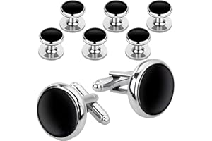 FOGBUSH Dress Shirt Studs,8Pcs Black and Silver CuffLinks for Men CuffLink Studs Buttons for Wedding Formal Occasions Classic Dress Shirt Studs for Groom Father Husband Boyfriend Dad