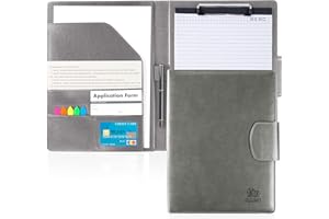 Agoer – Funda porta-Bloc de piel, clasificador organizador portafolio con cierre magnético, papel y bolígrafo, carpeta de conferencia con múltiples bolsillos para oficina, agenda de regalo, Gris