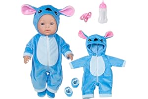 EBUDDY Cartoon Baby Doll Clothes Accessories Include Romper Nipple and Feeding Bottle for 43cm / 17inch New Baby Dolls (No Doll)