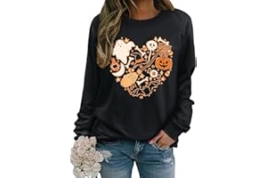 Yihelian Halloween Sweatshirts for Women Ghost Pumpkin Bat Graphic Printing Top Ladies Long Sleeve Crew Neck Sweater Jumper Shirts