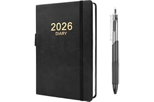 WEYSOO 2026 Diary A5 Page a Day, 352 Pages Soft Cover Diary 2026 with Pen, A5 Week to View from Jan to Dec, Daily Planner for School,Office,Home Academic Diary (Black)