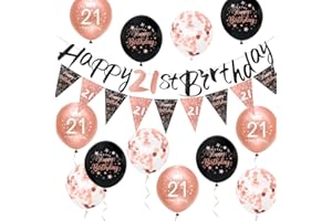 Girls 21st Birthday Decorations Black Rose Gold 21st Birthday Party Decorations Banner Bunting Kit Girl by Sheinly