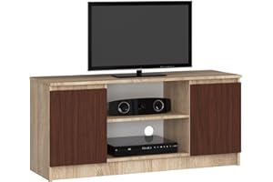 AKORD | Mobile per TV in Legno K 120 | Mobiletto Porta Televisione Soggiorno | Un ripiano Aperto | 2 Ripiani con Ante a Sinistra e a Destra | 55 x 120 x 40 cm | Peso 30kg | Rovere di Sonoma/Wenge