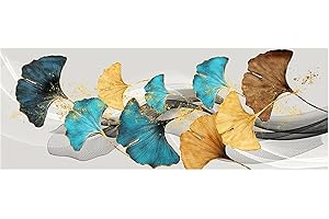 GUYING ART Feuilles de ginkgo bleu et jaune impression sur toile et affiche art mural abstrait pour décor de chambre paysage peinture murale oeuvre 60x180cm (24x71in) sans cadre