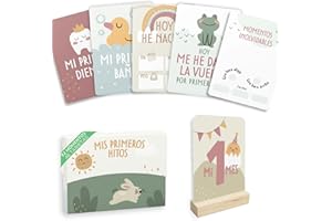 HuBorns - Carte Etape Bebe pour Suivre les Étapes les Plus Importantes, 46 Carte Mois par Mois Bebe à Offrir comme Cadeau Bebe Naissance, Cartes Etapes Bébé (Espagnol)