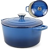 ANDREW JAMES Cast Iron 5L Round Casserole Dish with Lid – Enamel Coated Dutch Oven for Bread Baking, Stews, Roasting & Braisi