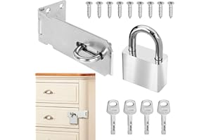 QOOSIKICC Padlock Hasp Kit, Deadbolt Lock Hasp with Padlock & Screws, Lock Device Security Hasp for Bedroom, Garden, Shed, Garage, Cabinet Door (Silver)