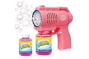 P PANACARE Bubble Machine Bubble Gun For Kids，Silent Automatic 10 Hole with LED Bubbles Making Toy，Bubble Maker Toys 10000+ Rich Bubbles Per Minute with 130ml Bubble Solution for Kids Birthday Party Wedding Gift