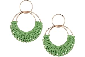SIXDUTON Orecchini Intrecciati in Rattan Stile Boho, Orecchini Vacanza al Mare, Summer Statement Orecchini Pendenti Cerchio