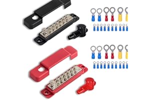 DELAMIYA 2PCS 180A 12-48V Sammelschiene Verteilerblock BusBar Box, 1/4" Bolzen 12 x Schraubklemmen Hochleistungsmodul mit 32 Kabelschuhen, Stromverteilungsblock Erdungsstrom für Auto RV Boat Yacht