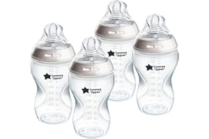 Tommee Tippee Natural Start Lot de 4 biberons de 340 ml avec tétine à débit lent pour un loquet naturel, auto-stérilisant et sans BPA