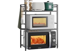 ‎NETEL NETEL Mikrowellen Ständer 3 Stufiges Mikrowellen Regal Organizer mit Haken, Rollen Schneidebrett Halter, Schwarz, Ausziehbar von 40-60cm