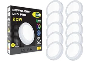 CLAR - Downlight LED Techo Superficie 20W, Plafón de Techo para Cocina o Baño, Luz Blanca Neutra 4000K, Lámpara de Techo (Pack 10)