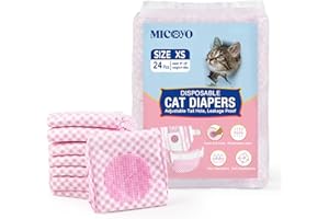 MICOOYO Lot de 24 Couches pour Chiens Femelles, Couches pour Chats Super Absorbantes avec Trous en Mousse Réglables, Pantalons de Couches Jetables pour Chiens Femelles en Chaleur (XS,Rose)