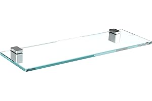 bijon Glasregal Glasablage Wandregal Glas Bad-Regal Glas Badezimmer Regal Badablage Ablageregal - 8mm Hartglas, 50 x 20 cm, Klarglas + Halterung H - Edelstahl Optik