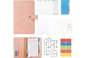 NAKIYO Budget Binder A6, PU Leather Money Saving Wallet Budget Planner, Ring Binders with Zippered Cash Envelopes Refillable Month Plans Sheets Portable Budget Planner Office Travel Diary-Pink