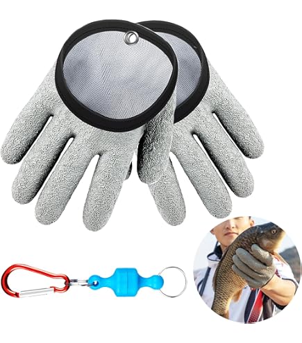 UIEXAY Angelhandschuhe Hecht  Wasserdicht, Bissfest Mit Magnetischen  Haken, 1 Paar