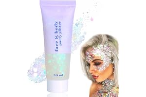 EHIOG Paillettes brokat, Chunky Purpurine Liquid Twarz do makijażu festiwalowego, Żel Mermaid Sequins Chunky Glitter Liquid Gel Kit, do twarzy, włosów i ciała na imprezę(06#Kolczny)