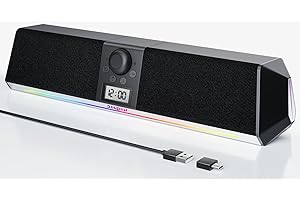 Soulion Altavoz R80 para PC, alimentado por USB y Bluetooth, con reloj digital LCD y cajas de luz colorida